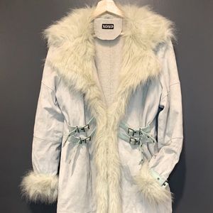 Vintage Y2K XOXO tan long suede Sherpa & fur coat